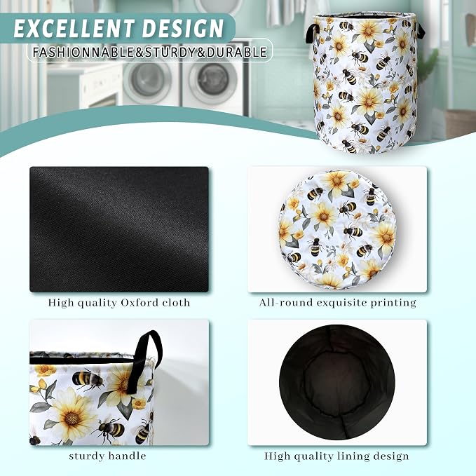 Cute Bees Laundry Basket Foldable - Image 4