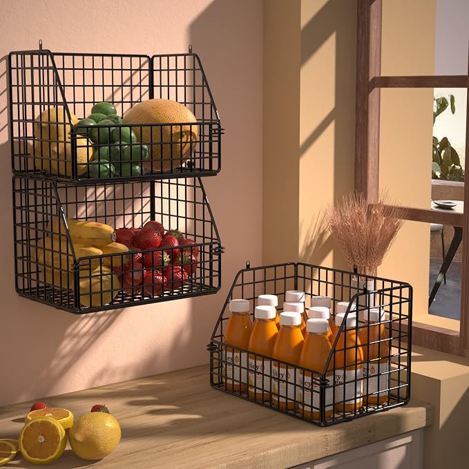 Stackable Wire Storage Baskets for Kitchen Closet Pantry, Hanging Closet - Image 3