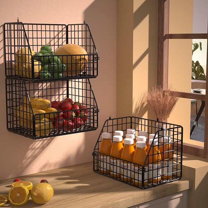 Stackable Wire Storage Baskets for Kitchen Closet Pantry, Hanging Closet - Image 3