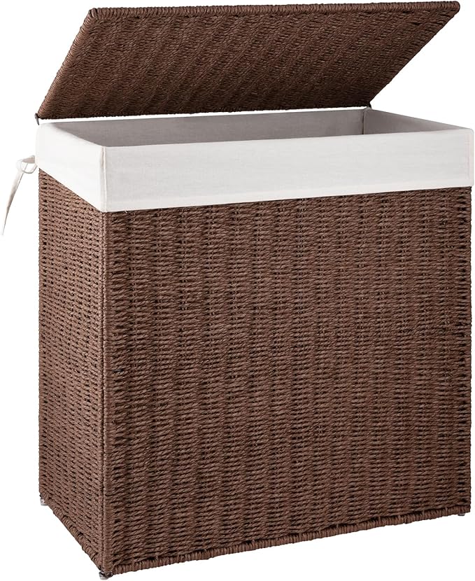 OIAHOMY Laundry Hamper with Lid, 29.1 Gal Wicker Hamper with Removable Liner by MasterofSpaceOptimization