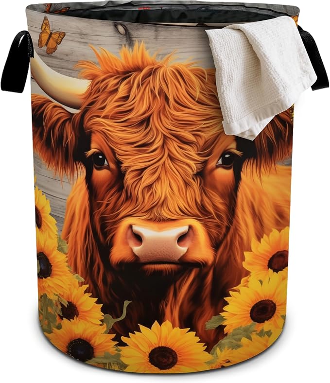 Highlandcow Sunflower Laundry Basket Laundry Hamper by bassyilCustomizedforlife
