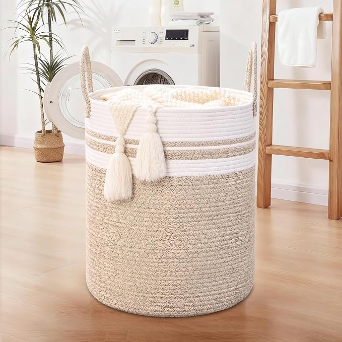 Laundry Hamper for Organizing, 52L Tall Laundry Baskets, Cotton Rope Woven - Image 2