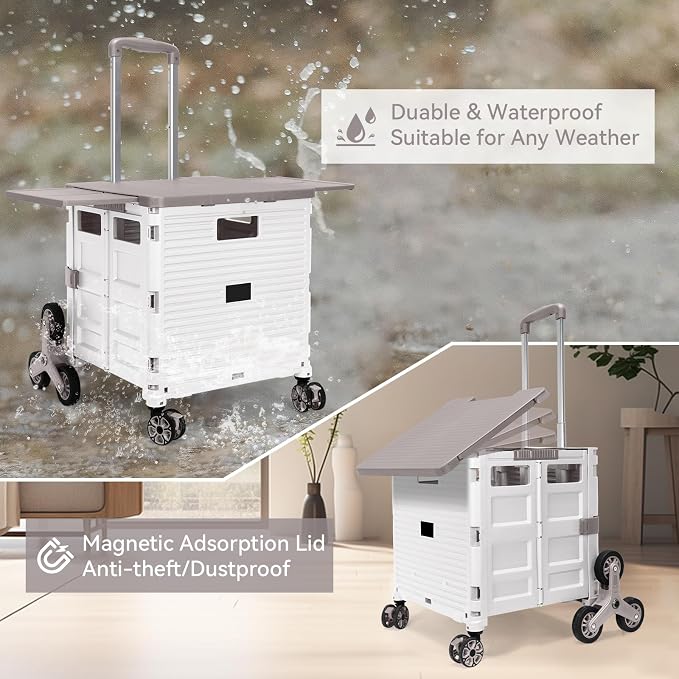 Foldable Utility Cart with Stair Climbing Wheels, Collapsible Rolling Crate - Image 6