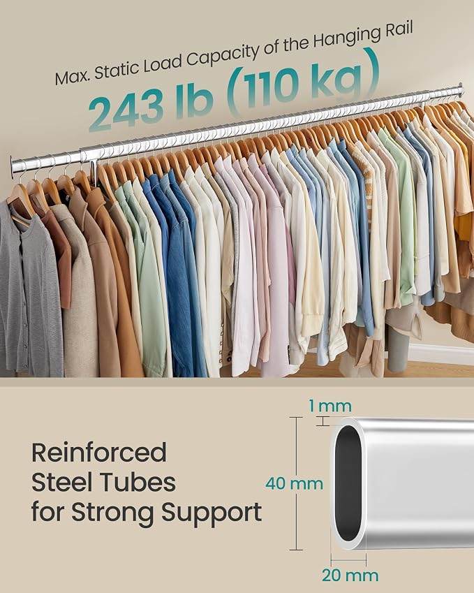 SONGMICS Clothes Rack with Wheels, Heavy-Duty Garment Rack with Extendable - Image 3