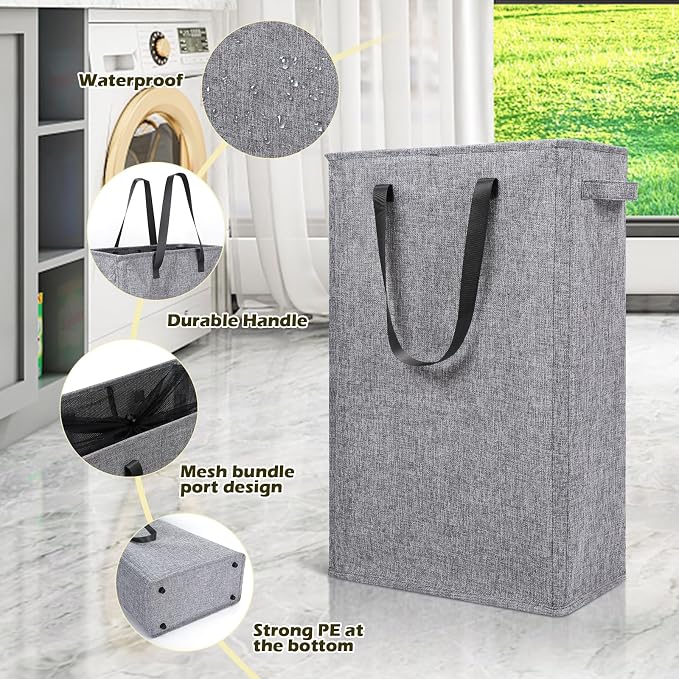 Odonata Slim Laundry Hamper Handles Collapsible Laundry Basket Thin Dirty - Image 5
