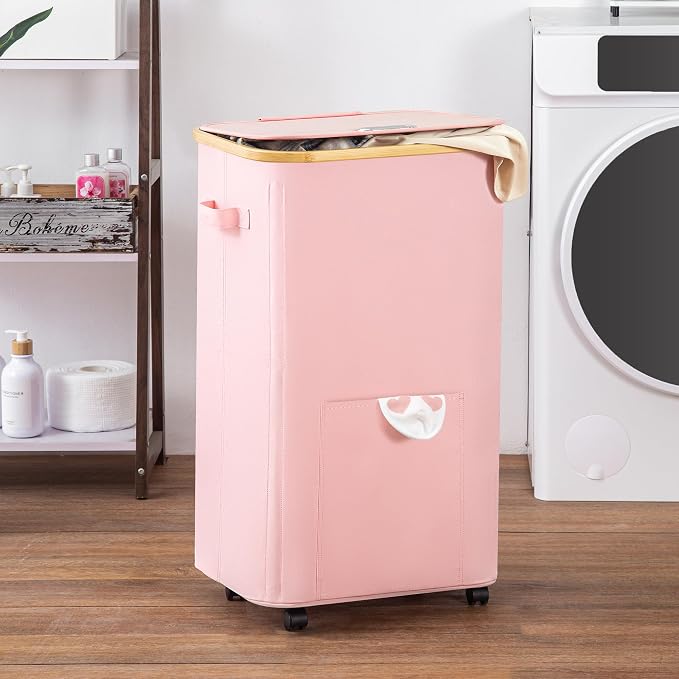 Laundry Basket with Wheels, Tall Dirty Clothes Hamper on Wheels, Rolling - Image 6
