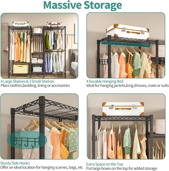 Heavy Duty Garment Rack, Portable Wardrobe Clothes Rack Freestanding Adjustable - Image 3
