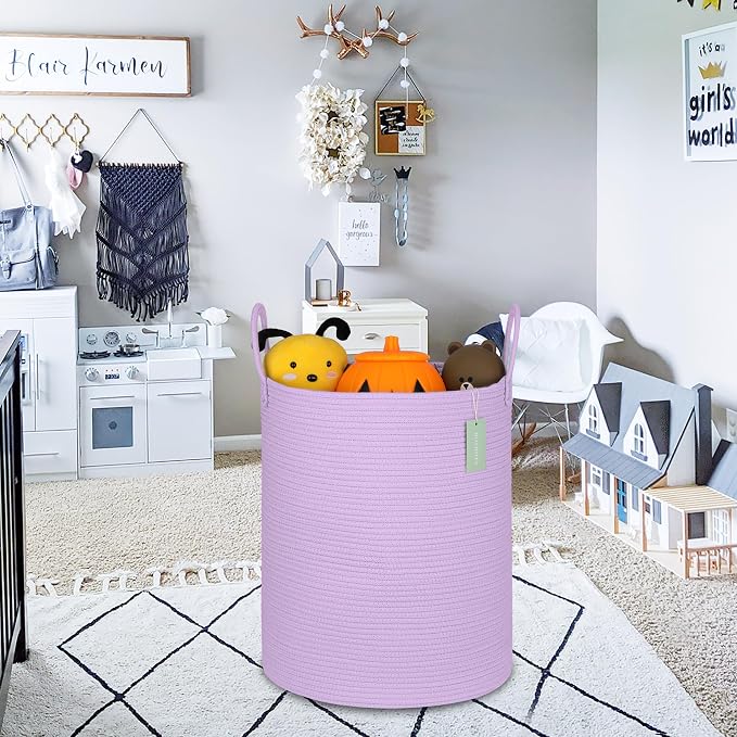 Large Cotton Rope Laundry Hamper 65L, Baby Nursery Hamper Bin - Image 5