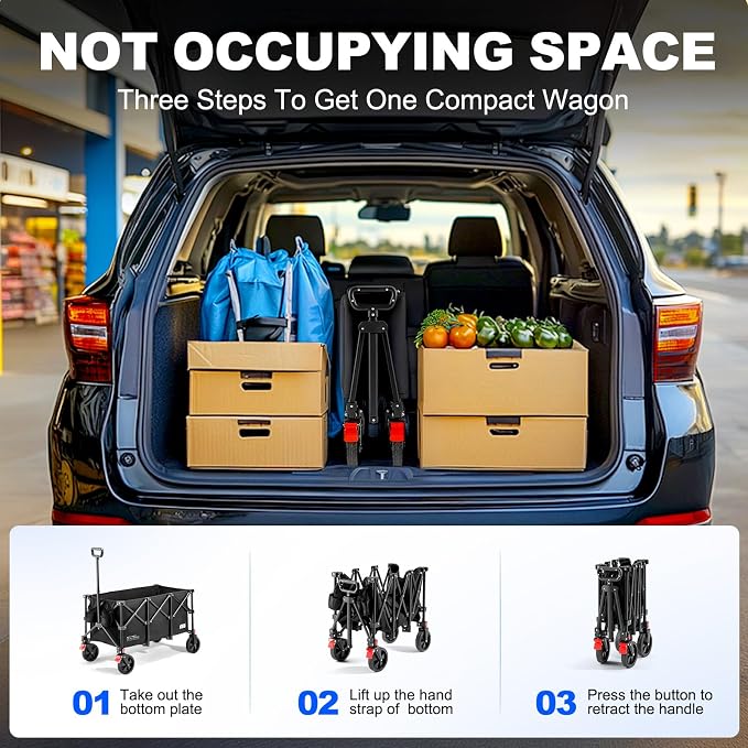 200L Collapsible Foldable Wagon, Large Heavy Duty Wagon Cart - Image 3