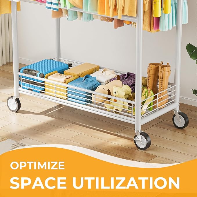 Heavy Duty Clothes Rack Load 960LBS, Three Rods Rolling Clothing Racks - Image 4