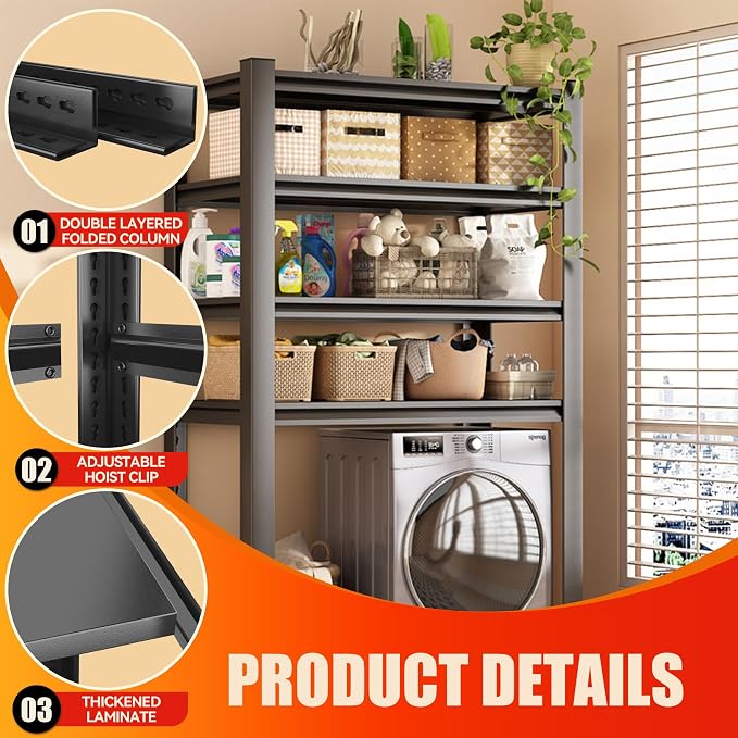 Laundry Shelf, 5 Tier Over Washer and Dryer Storage Shelves, Adjustable Easy to - Image 4