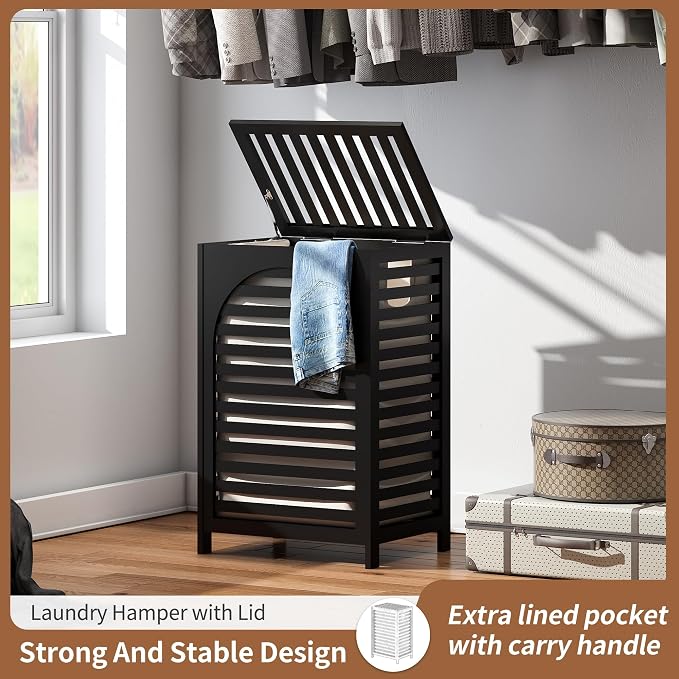 FILWH Laundry Hamper with Lid Large Bamboo Laundry Bin Basket 85L Clothes - Image 4
