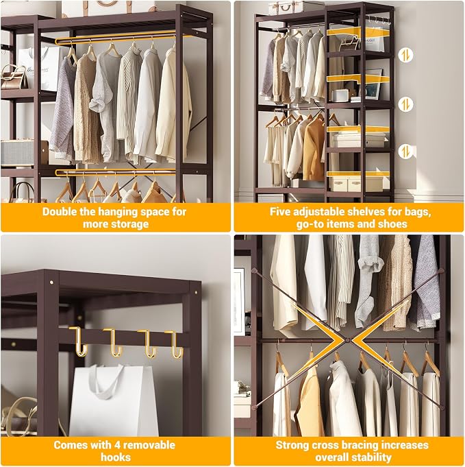 Homykic Closet System Set of 2, Bamboo Clothing Rack - Image 6
