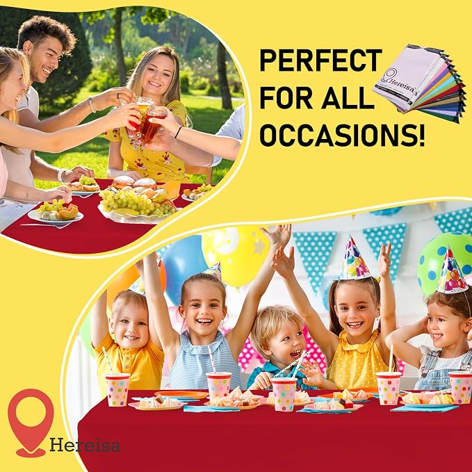 Red Plastic Tablecloths 2 Pack Ruby Disposable Table Covers 54 x 108 Inch - Image 6