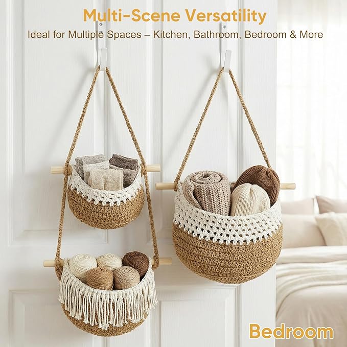 Macrame 3-Tier Hanging Wall Basket, Handwoven Jute Storage Organizer, Boho Decor - Image 6