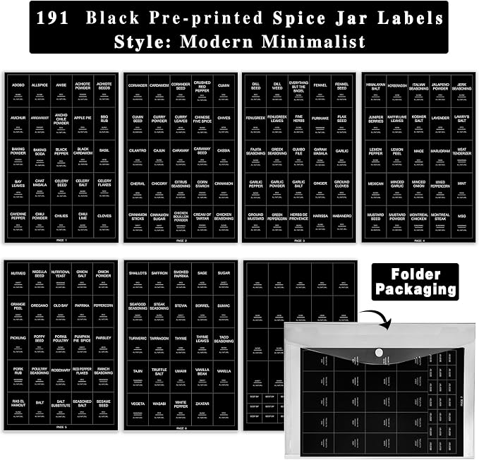 191 Spice Jar Labels Preprinted Minimalist Stickers - Image 3
