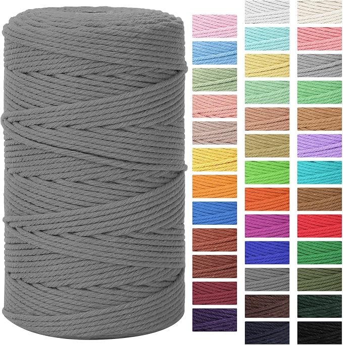 Macrame Cord 3mm x 164yd | 100% Natural Cotton Macrame Rope | 4 Strand Twisted by MacraBoho