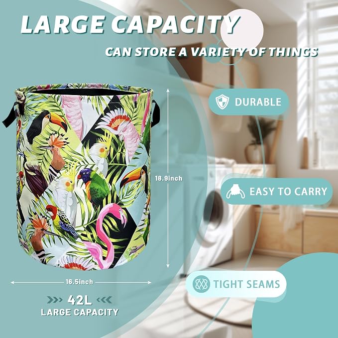 Funny Tropical Birds Laundry Basket Foldable - Image 2