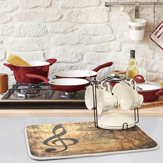Stylish Music Score Notes Absorbent Dish Drying Mat, 16 x 18 Inch Microfiber - Image 2