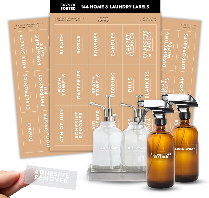 Laundry Labels for Jars, 144 Preprinted Home and Laundry Label Stickers for by SAVVYSORTED%C2%AE
