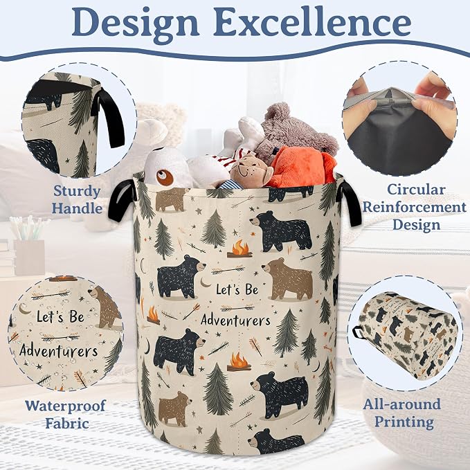 Funny Adventure Bear Forest Laundry Basket, Oxford Cloth Laundry Hamper - Image 4