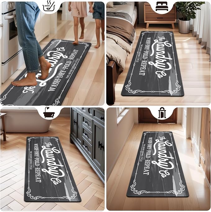 Pauwer Laundry Room Rug Runner 24"x60" Waterproof Rubber Laundry Mat Non Slip - Image 8