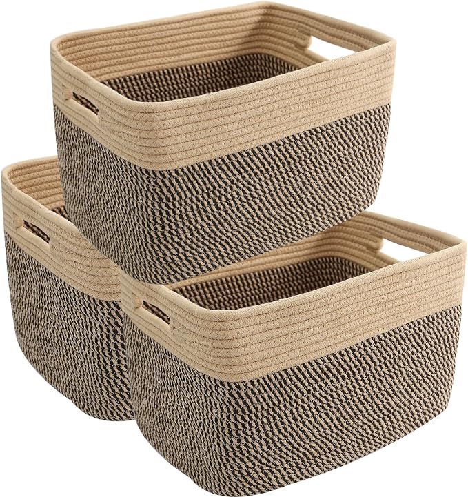 3 Pack Woven Storage Baskets for Shelves, 13.5"×11"×9.5"Organizing Bins by HZFTJOY
