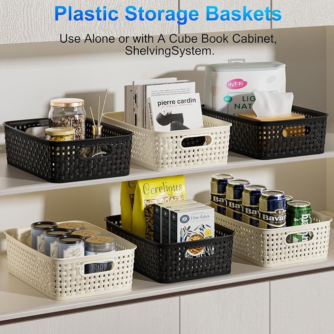 White Plastic Basket, 8 Pack Home Organization and Storage Baskets - Image 3