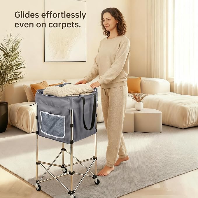 Laundry Cart with Wheels, 35.9"H Stand-Up No-Bend Rolling Laundry Basket - Image 4
