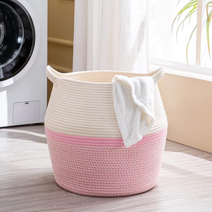 KAKAMAY Woven Baskets for Storage, Large Cotton Rope Woven Baby Laundry Hamper - Image 3