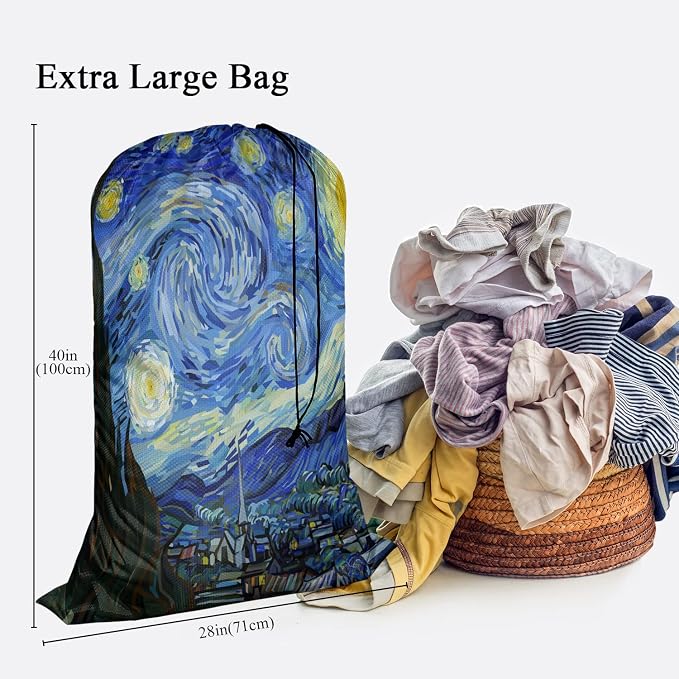 Swono Sturdy Laundry Basket Hamper, Starry Night Abstract Art Foldable Laundry - Image 2