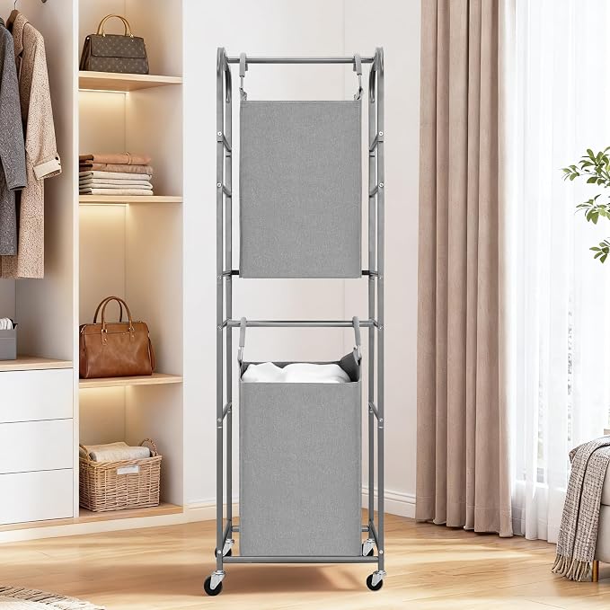 STORAGE MANIAC 2 Tier Vertical Laundry Hamper, 2 Section Laundry Sorter - Image 6