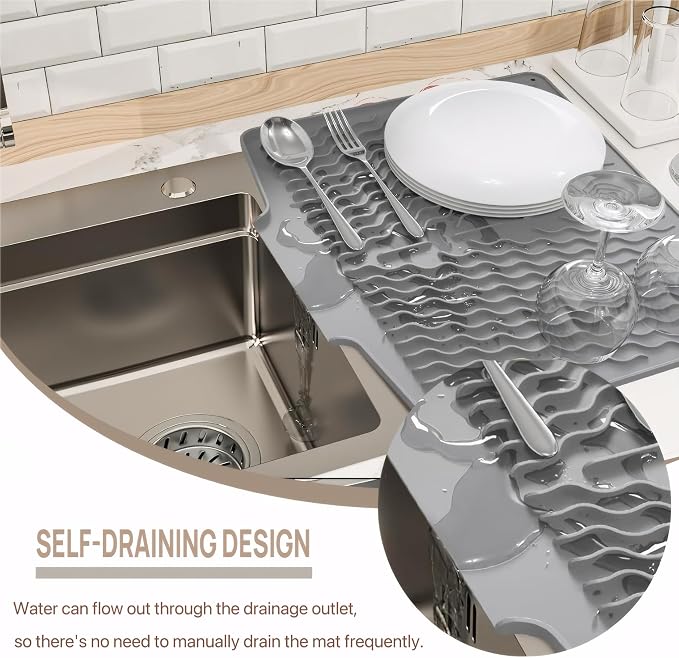 Silicone Dish Drying Mat for kitchen Countertop, Heat Resistant Mats, Dish - Image 2