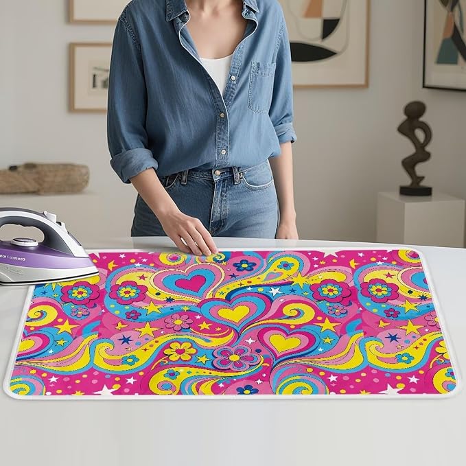 Boho 70s Hippie Style Ironing Mat Foldable Heart Shaped Pattern Ironing Pad by PJHEQOXE
