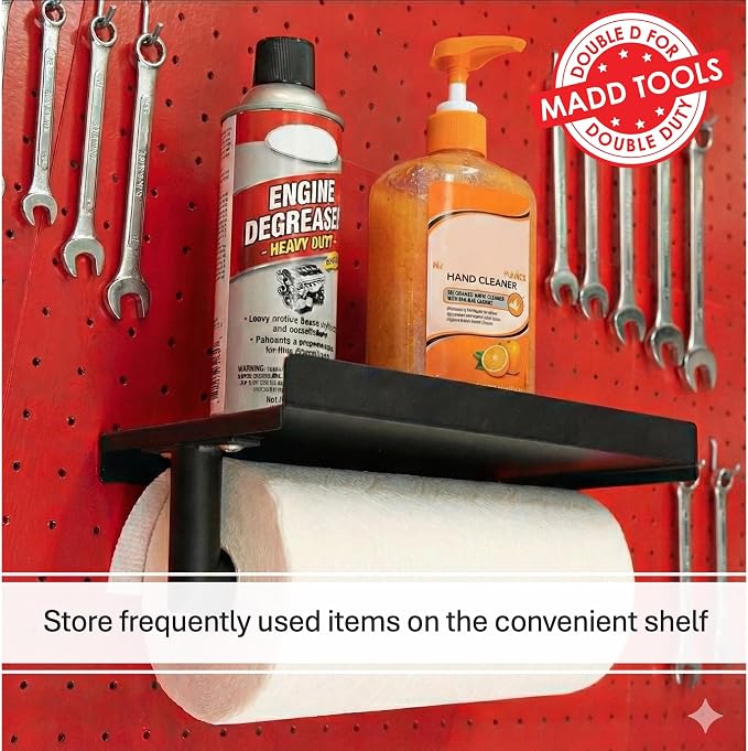 Pegboard Paper Towel Holder and Shelf, Peg Board Accessory Kit - Image 3