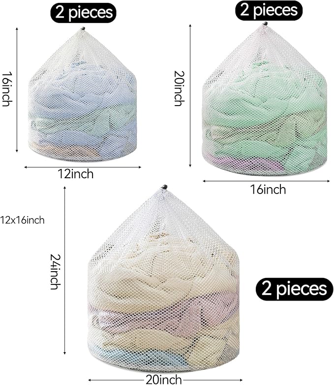6Pcs Laundry Mesh Wash Bags, Drawstring Net Laundry Bag - Image 2