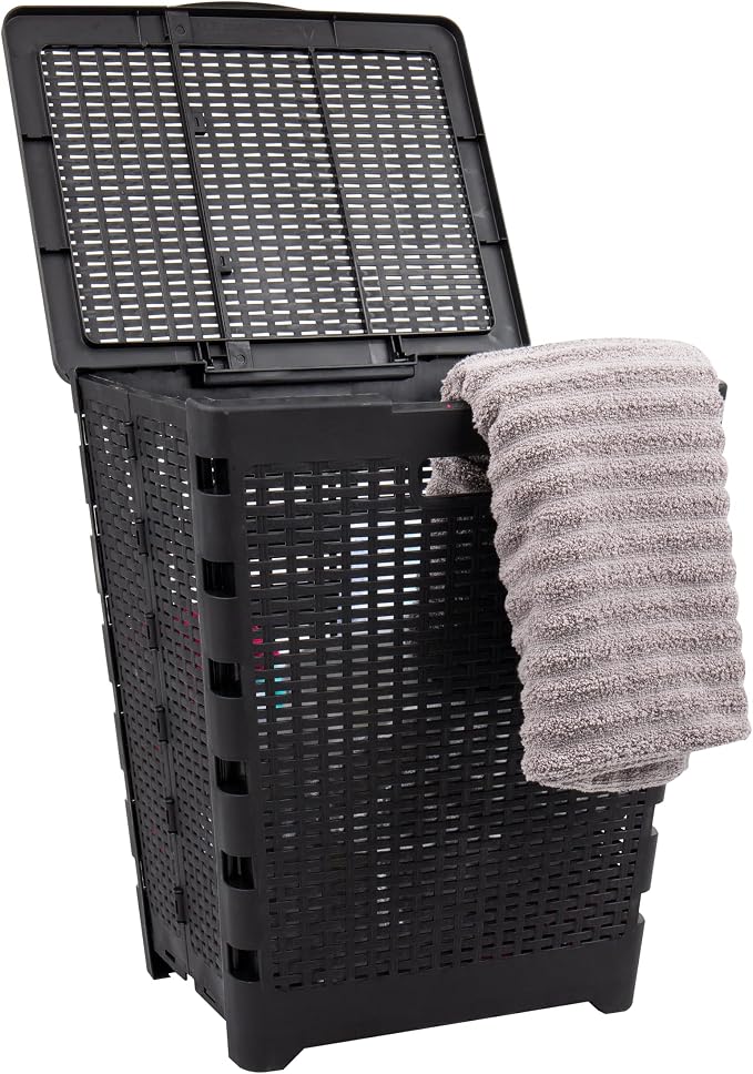 Mind Reader 61L Foldable Laundry Hamper, Clothes Basket, Wicker Design by MindReader
