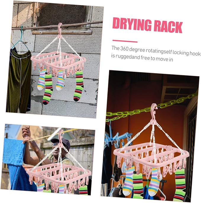 Foldable Drying Rack with Clips Space-Saving Plastic Clip Laundry Hanger - Image 3