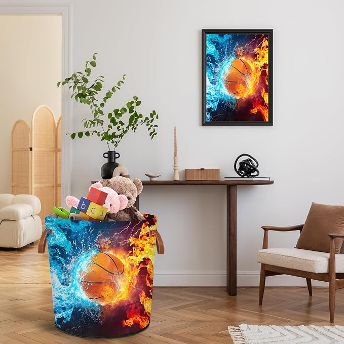 Basketball Fire Laundry Hamper Waterproof Collapsible Basket - Image 8