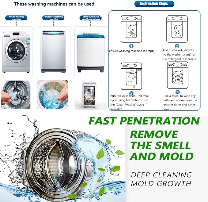 Bundle - Washing Machine Cleaner Tablets & 7 oz Mold Remover Gel | Deep Cleaning - Image 2
