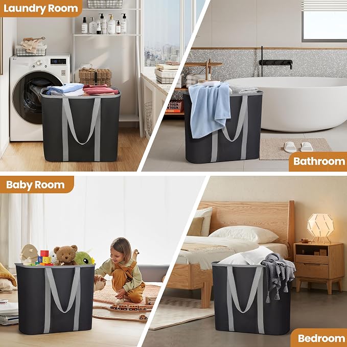 JOMOLA Collapsible Laundry Basket, Large Folding Clothes Hamper Bag, Fabric - Image 7
