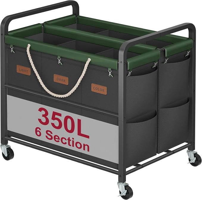 Tajsoon 350L Extra Large Laundry Sorter 6 Section, Heavy Duty Laundry Basket by Tajsoon