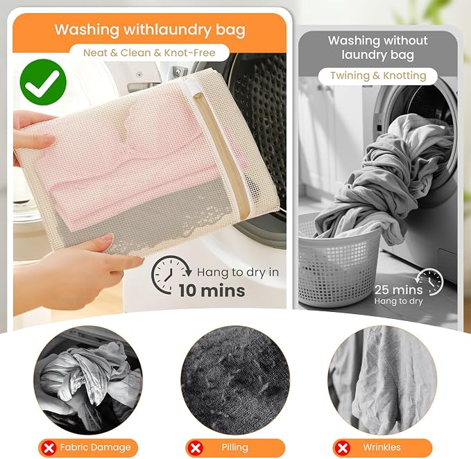 4Pcs Cotton Mesh Laundry Bags for Delicates, Breathable Mesh Garment Bag for - Image 4