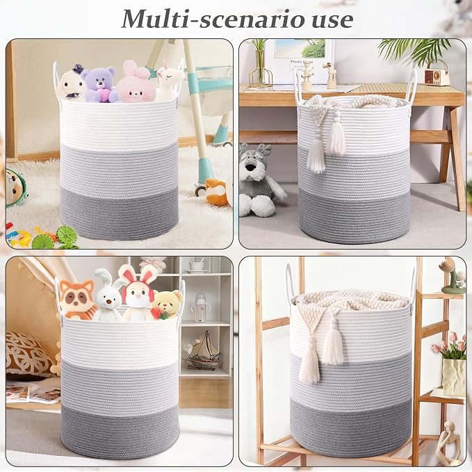 Laundry Hamper for Organizing, 52L Tall Laundry Baskets, Cotton Rope Woven - Image 5