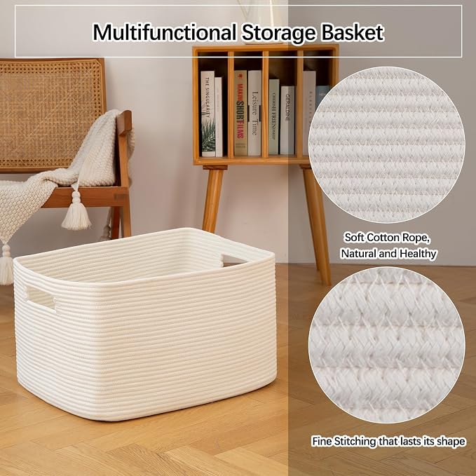 OIAHOMY 75L Large Blanket Basket, Woven Cotton Rope Baskets - Image 5