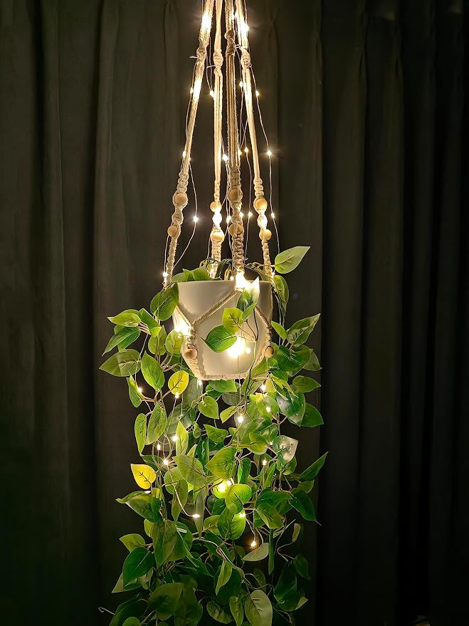 Comtelek Hanging Planter with Lights Indoor Macrame Plant Hanger Basket with - Image 5
