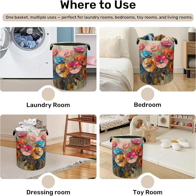 Modern Floral Oil Painting Laundry Basket - Image 4