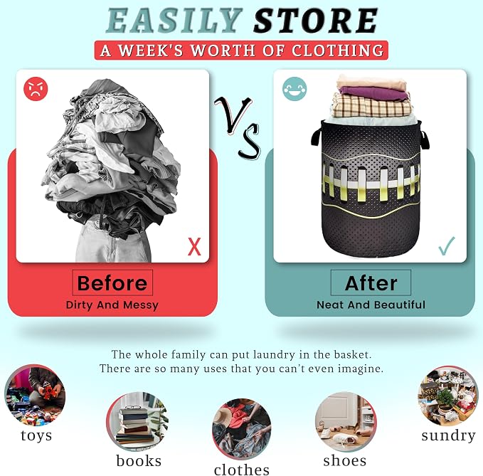 Grey Golden Baseball Texture Laundry Basket Sport Funny Laundry Hamper Foldable - Image 3