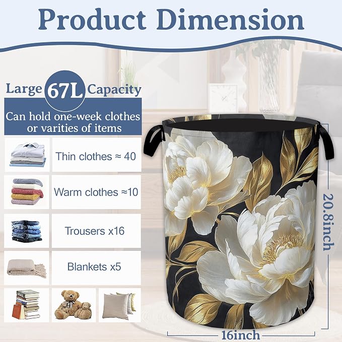 White Flowers Laundry Hamper - Image 2