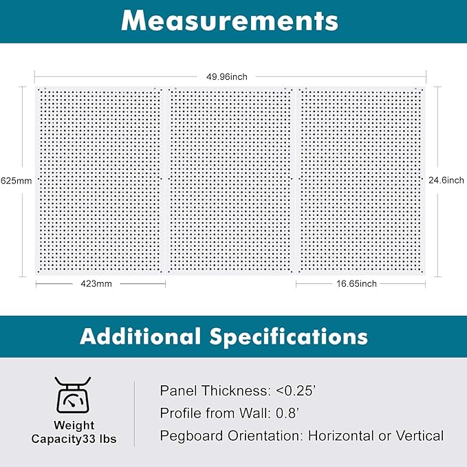 Pegboard Rack Garage Storage, Steel Pegboard Heavy Duty- 3 Pack 16-Inch X - Image 4